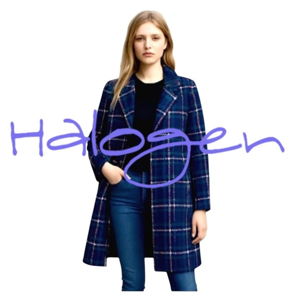 Halogen Women’s 3/4 Length Topper Coat. Navy Rust Plaid. Size S/M - Picture 1 of 10